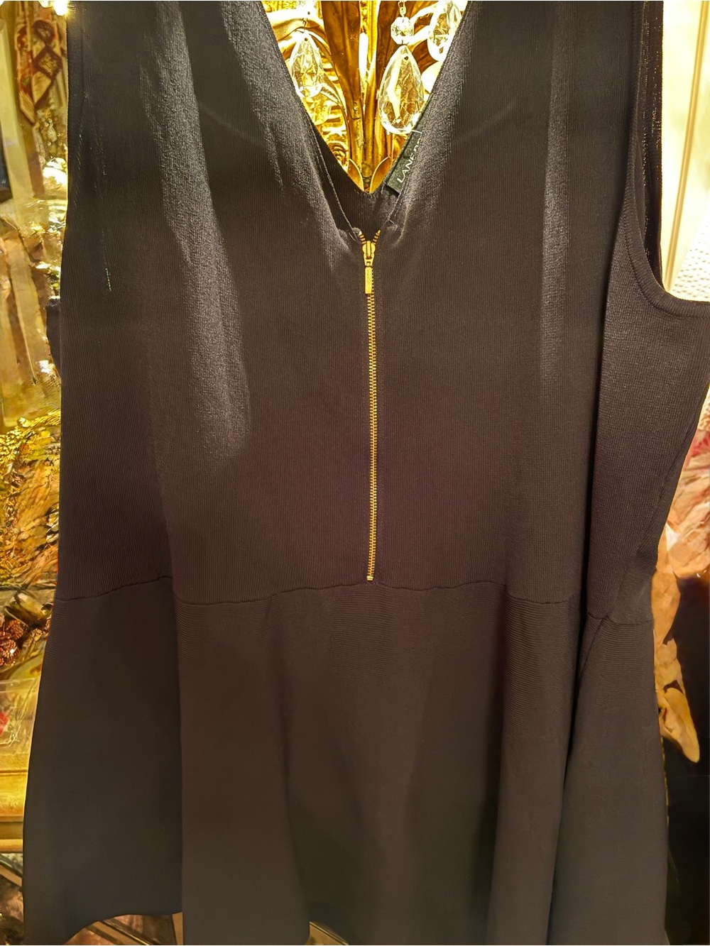 Lane Bryant Black Camisole with Gold Front Zip